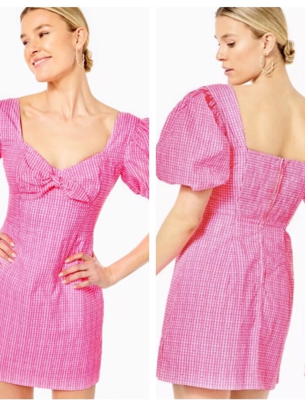 Lilly Pulitzer Pink Gingham Puff-Sleeve Mini Dress